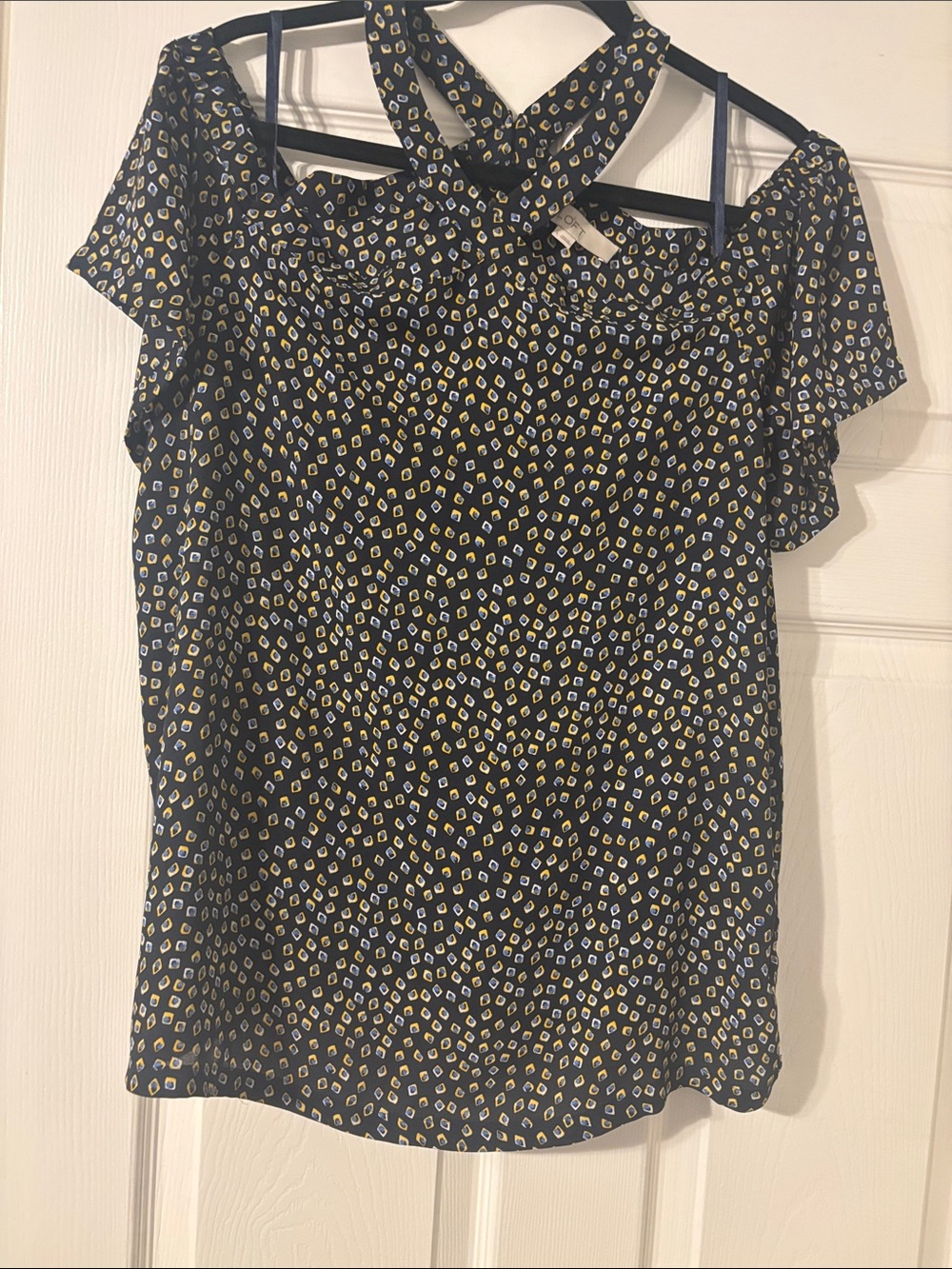 LOFT Navy Cold-Shoulder Camisole with Yellow and White Print